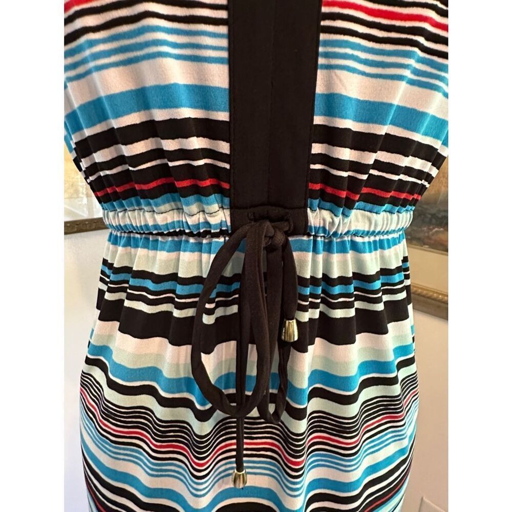 JONES NEW YORK Striped V-Neck Maxi Dress - Multicolor w/ Drawstring Size Med - Picture 4 of 13